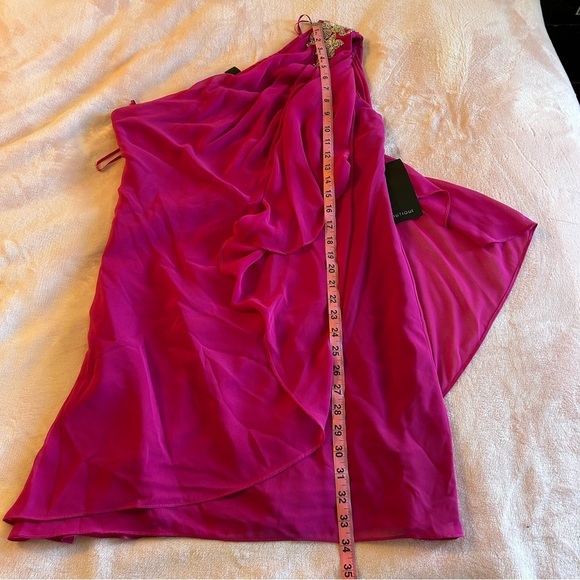 JS Boutique vintage fuchsia chiffon draped one shoulder dress beaded size 10 - Picture 13 of 13
